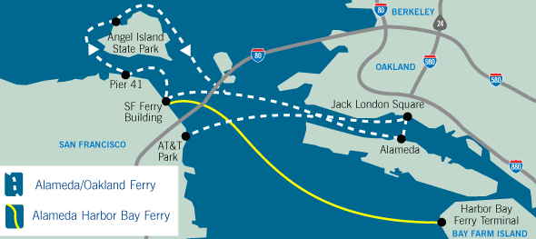 Map of the ferry service, with link to http://www.eastbayferry.com/when/when.html